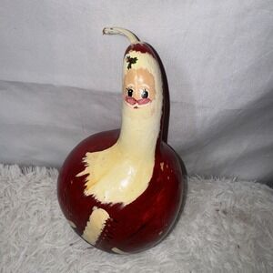 VNTG Hand Painted Holiday Christmas Santa Gourd 1992 Signed R 7.5"